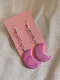 Image 2 of Pink Sparkle Moon Earrings