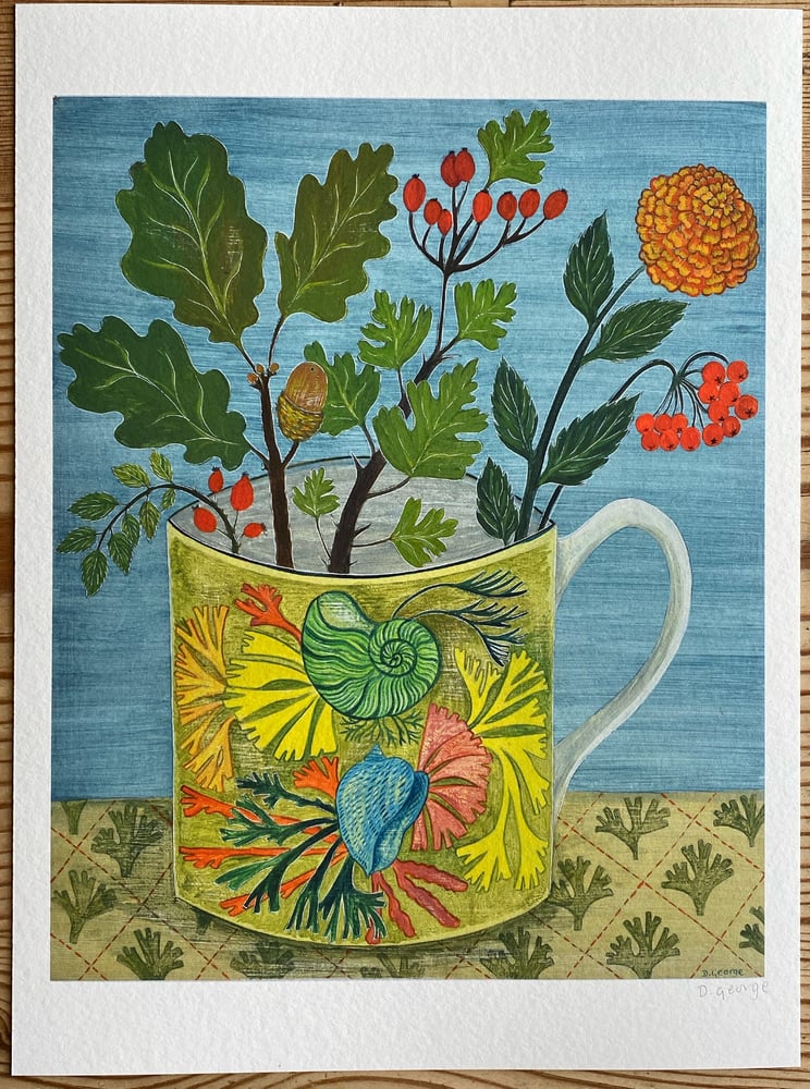Image of Shell cup and the last Dahlia Giclee print 