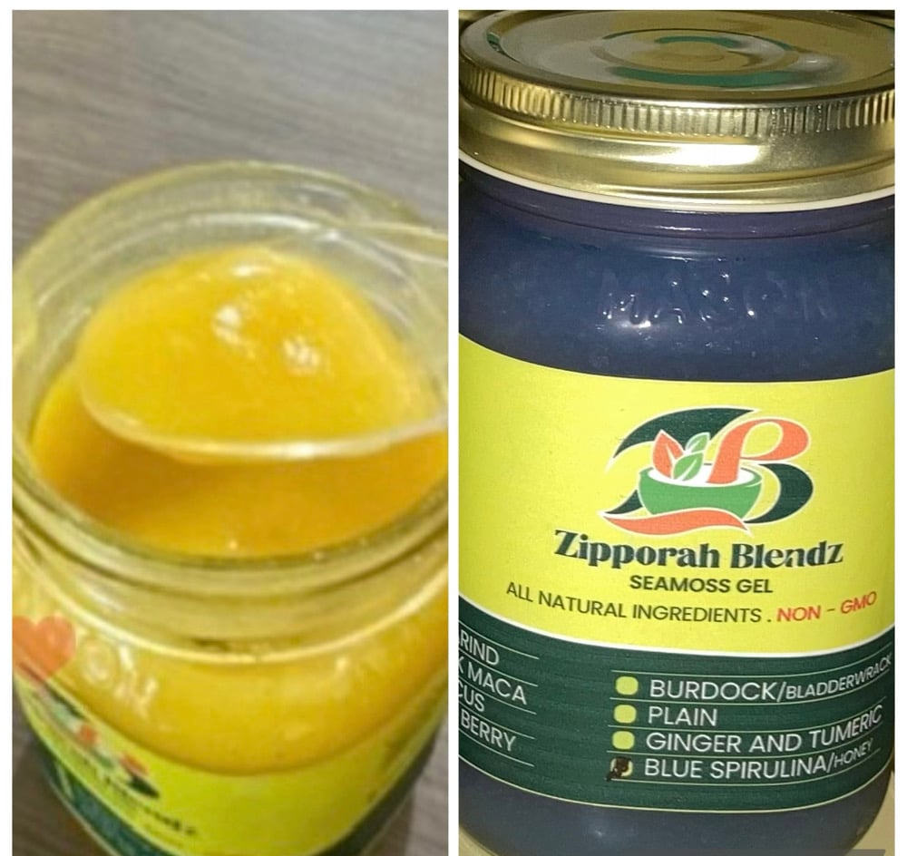 Image of  Mango Ginger Seamoss Gel and Blue Spirulina Seamoss Gel 