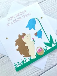 Image 2 of Handmade Hedgehog & Robin Special Friend Birthday Card with Flowers -  Perfect for Nature Lovers