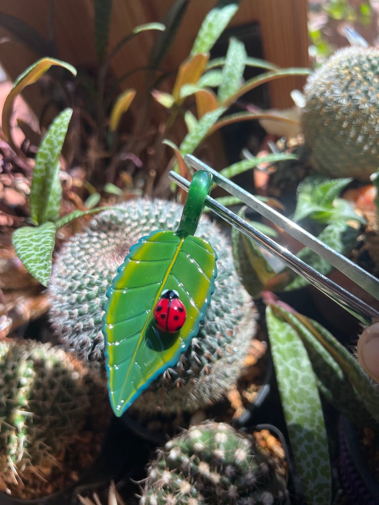 Image of Jungle Green Ladybug Leaf Pendant