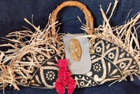Image 1 of Brown and tan placemat purse with tan leather