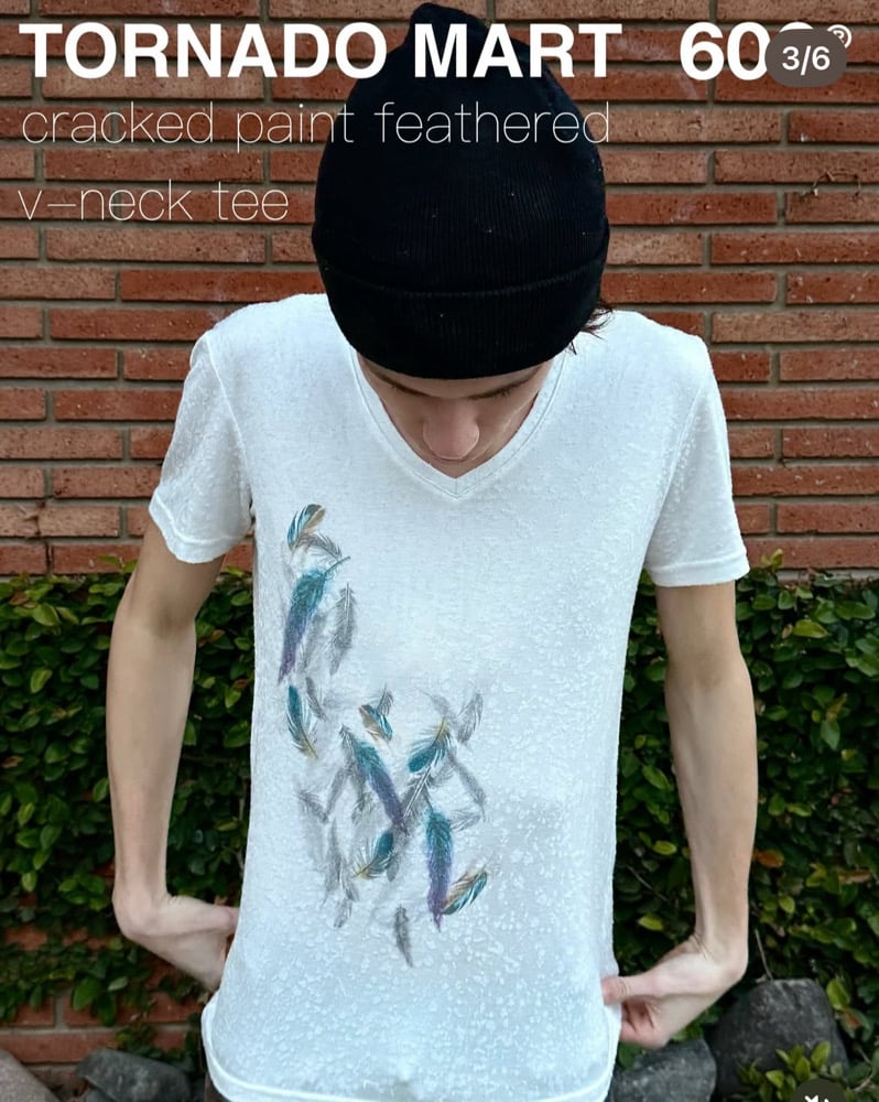 Image of Tornado Mart Cracked Paint Feather Vneck Tee