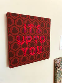 Image 2 of Original Secret Word Embroidery Artwork - “IT’S UP TO YOU” (Red Geometric Tapestry)