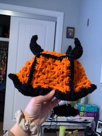 Orange and black infant devil hat