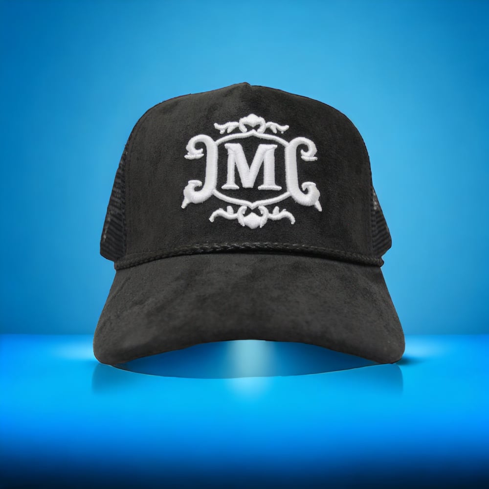 M-LUXURY SUEDE TRUCKER HAT// WHITE EMBROIDERY 