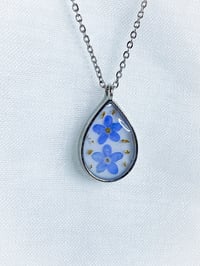 Image 1 of Forget me not Flowers, Resin and Gold Leaf Pendant Necklace 
