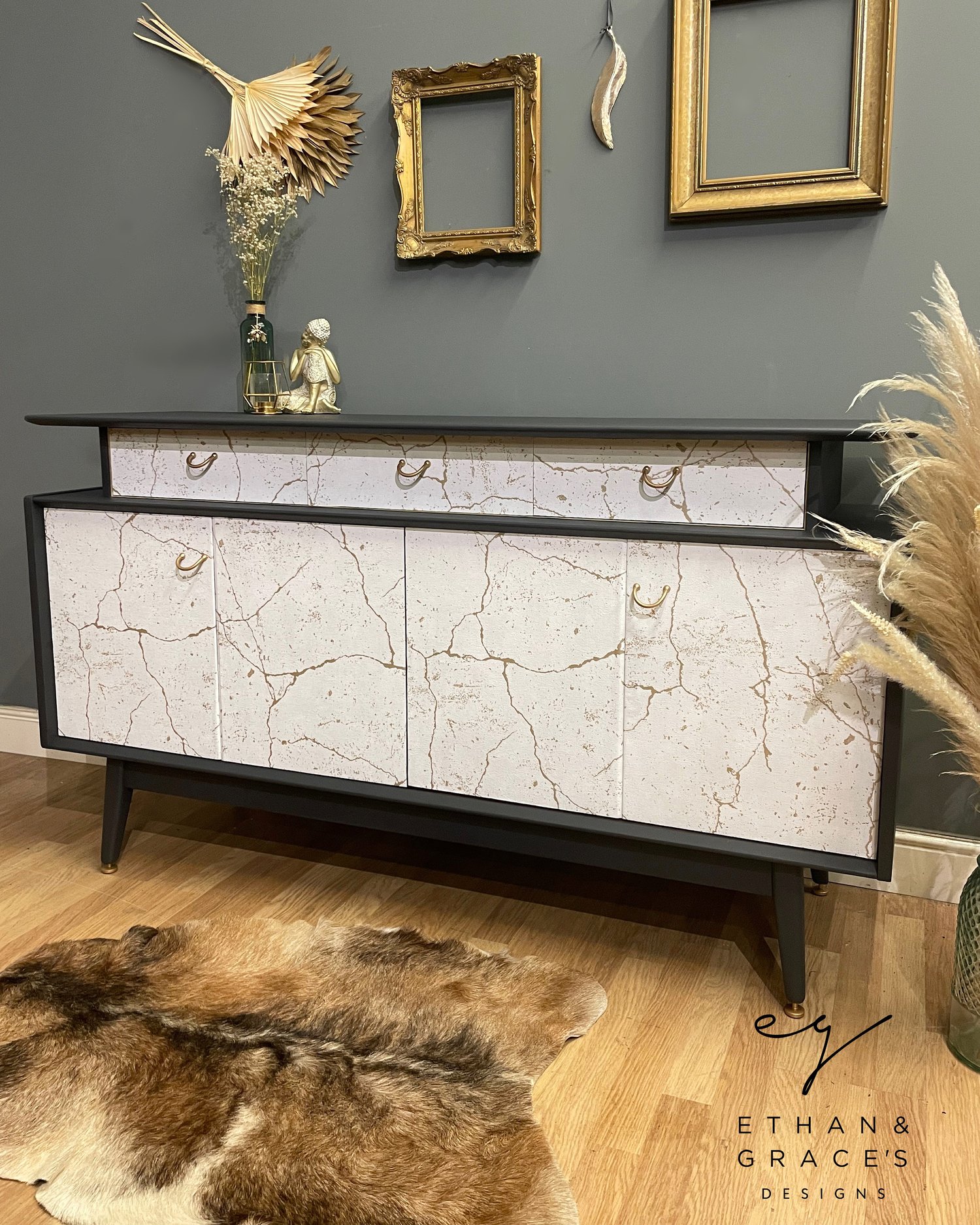 Image of G plan sideboard with kintsugi print.