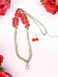 Necklace/Earring Set - silver, red 