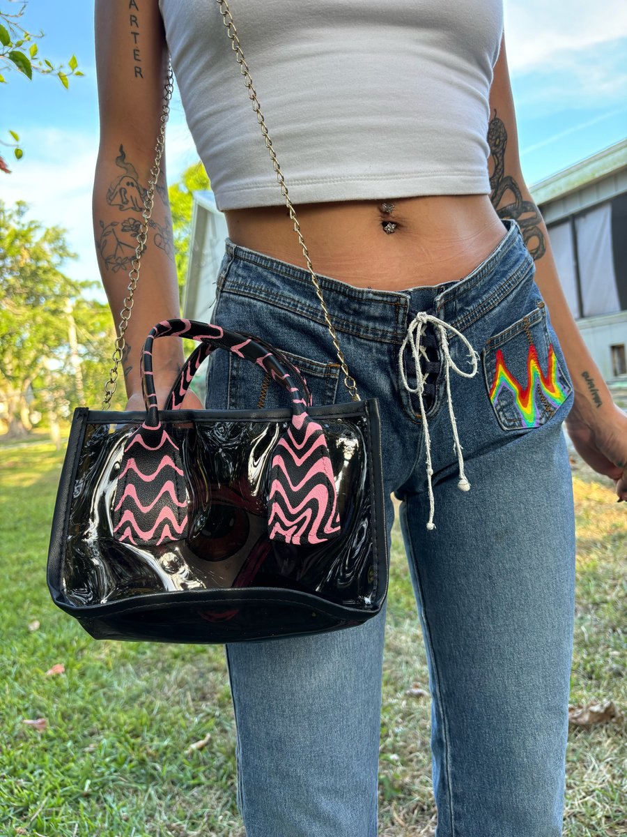 Image of Black and pink swirl purse 