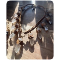 Image 2 of SALE - The Oakley Necklace XL - Clear Quartz Crystals and Tan Leather 