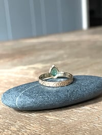 Image 5 of Deposit for the fab S . 14k gold emerald halo engagement ring with engraved vine band