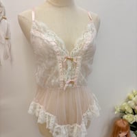 Image 2 of vintage pink floral lace teddy