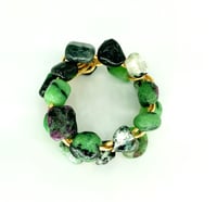 Image 1 of Zoisite (Green, Ruby, White & Black) Gemstone Braided PebblesRing