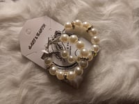 Image 2 of White Pearl Hoop Earrings 