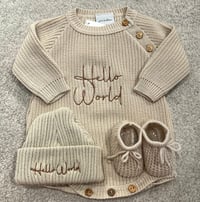 Beige Hello World Booties Set