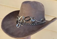 Image 2 of  Taupe Faux Suede Cowboy Hat Chain & Metal Band
