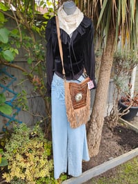 Image 1 of Yellowstone cowboy print suede fringe milk choc and tan