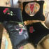 Black Velvet Red Rose Cushion Cover Image 5