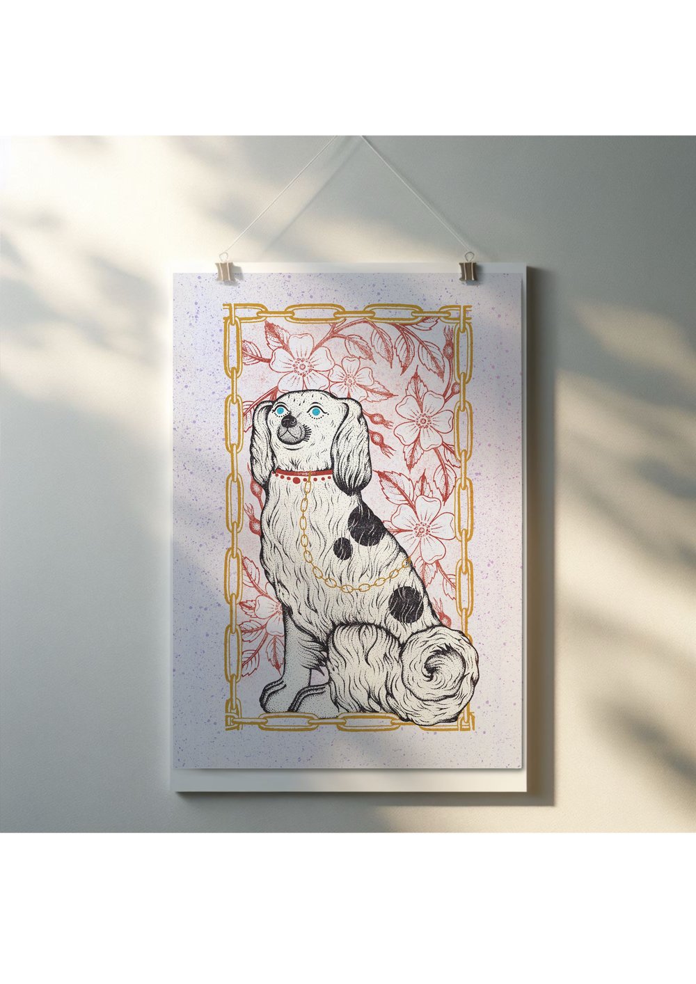 A4 Staffordshire Dog colour print LILAC