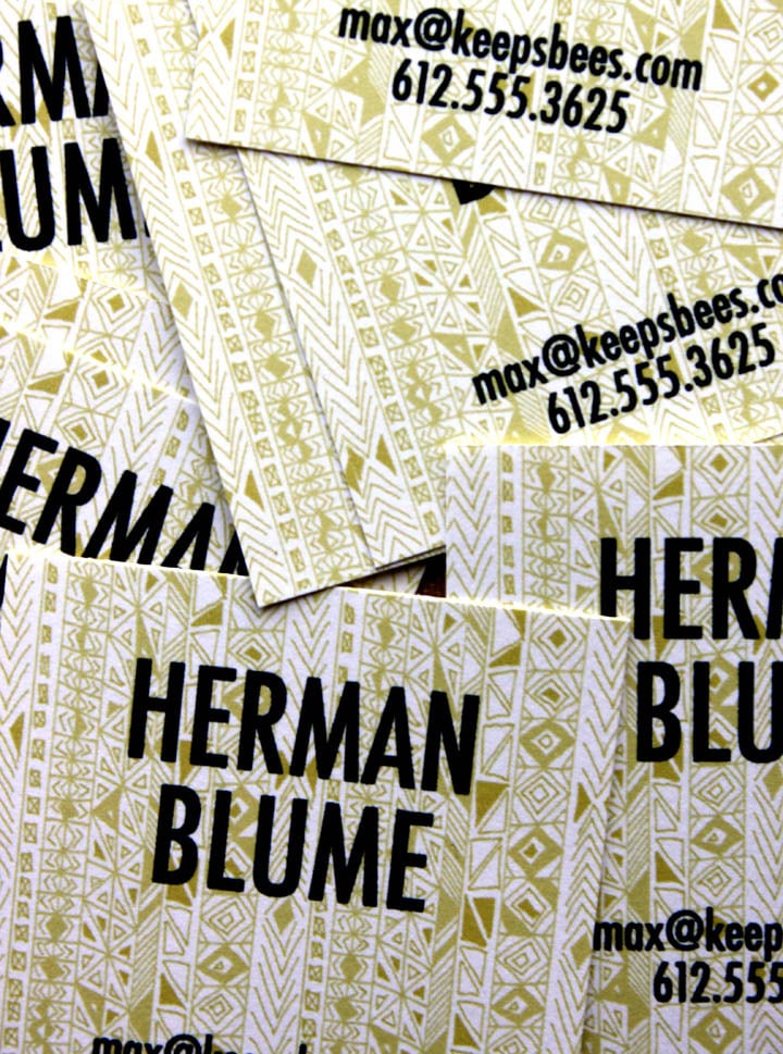  Square Calling Cards-Rude Boy print in Yellow Ochre