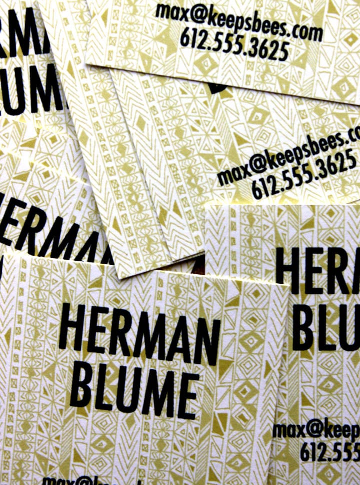 Square Calling Cards-Rude Boy print in Yellow Ochre