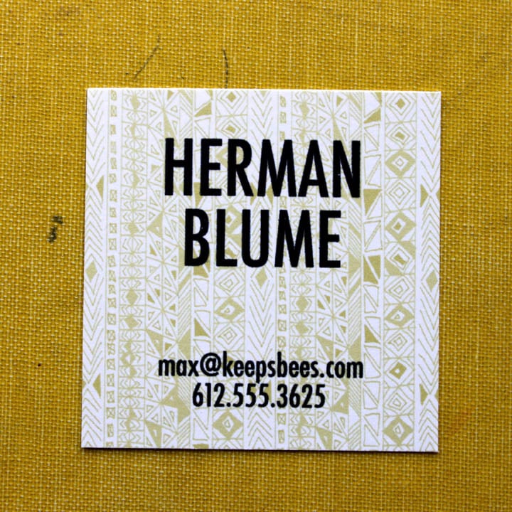  Square Calling Cards-Rude Boy print in Yellow Ochre