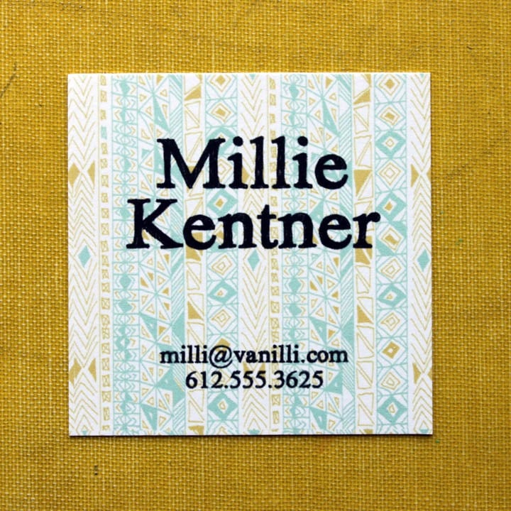 Square Calling Cards-Rude Boy print in Yellow Ochre and Aqua
