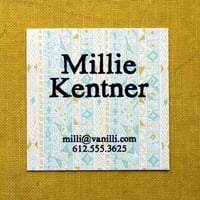 Image 1 of Square Calling Cards-Rude Boy print in Yellow Ochre and Aqua