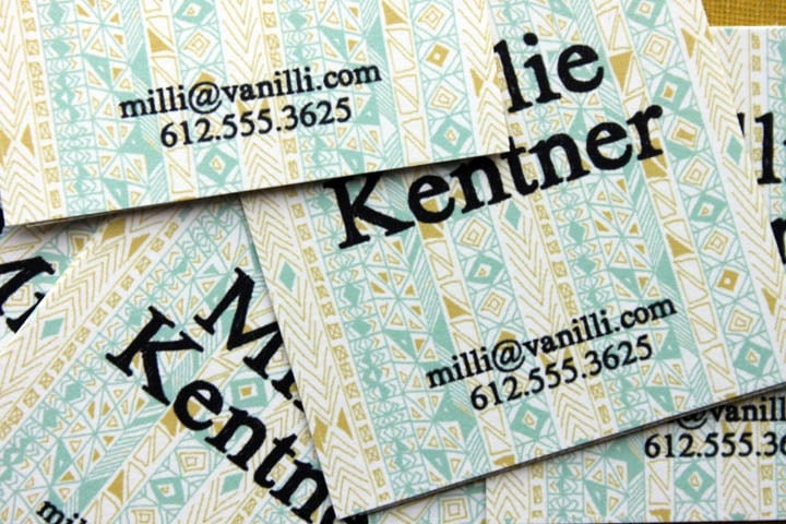 Square Calling Cards-Rude Boy print in Yellow Ochre and Aqua