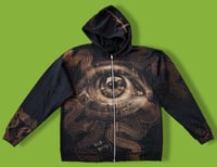 Image 1 of “MY WAVY EYE” CUSTOM BLEACH PAINTED ZIP IP HOODIE XL