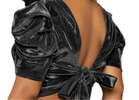 Image 2 of Tie Back, Puff Sleeve Metallic top Crop