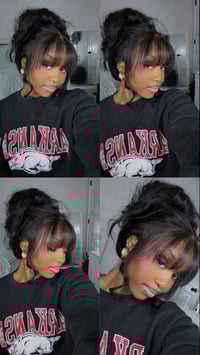 Image 1 of 7x5 Pre-Everything Black Loose Wave Curtain Bangs Wig 20 in. 