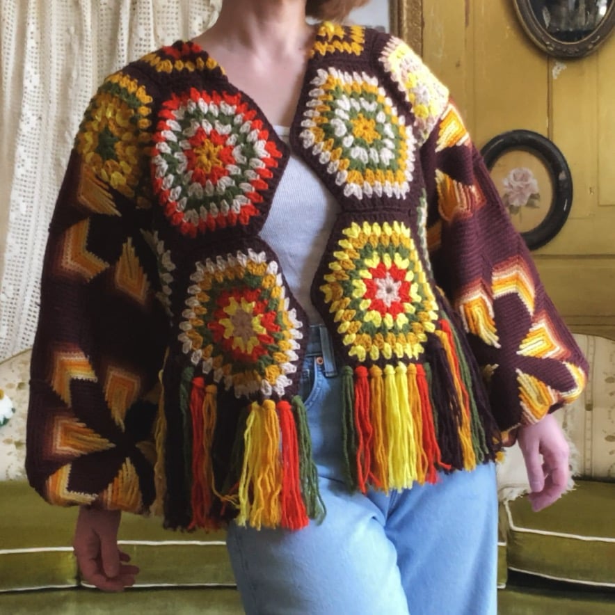 Image of Retro Hexagon Fringed Granny Sweater