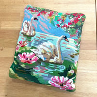 Image 3 of Swan Lake Needlepoint Pillow