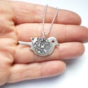 Orange Blossom Silver Bird Pendant