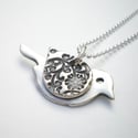 Orange Blossom Silver Bird Pendant