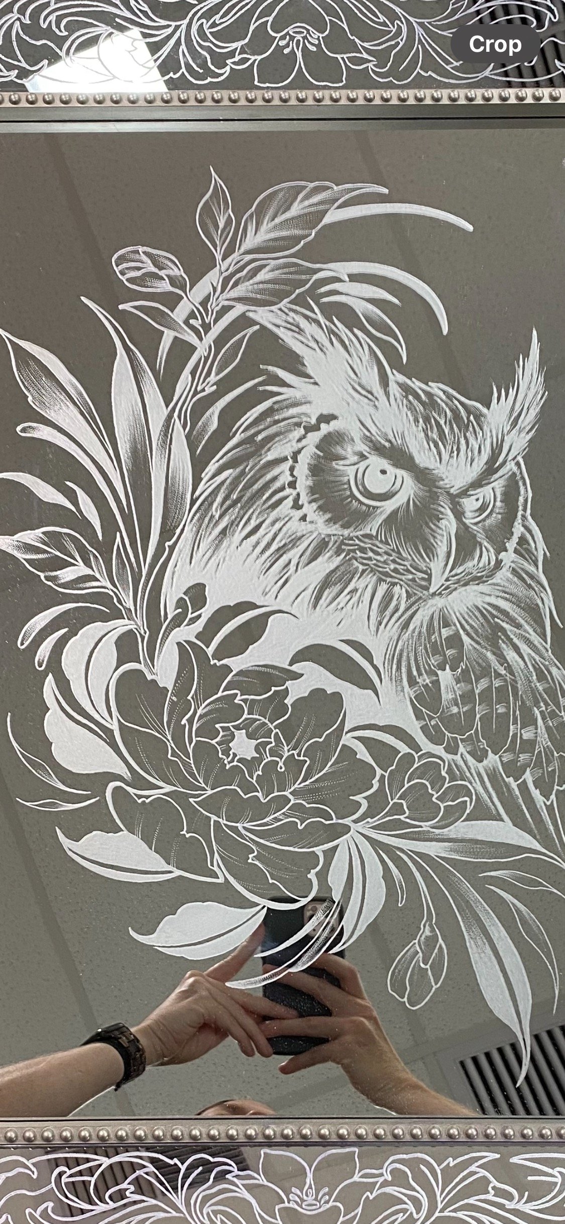 Image of Owl engraved mirror