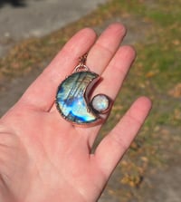Image 1 of Electroformed labradorite and moonstone crescent moon necklace 11