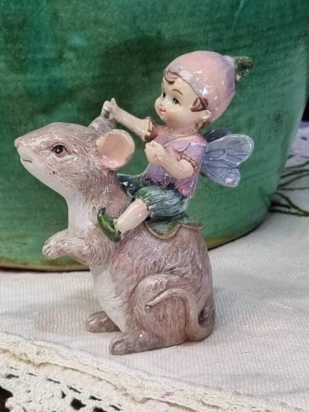 Image of Flower Fairy riding a Mouse figurine