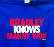 Image of Men's Blue "BRADLEY KNOWS MANNY WON" shirt