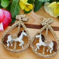 Image 2 of Princes Street - Carousel Horse Earrings - Beige And Brown 