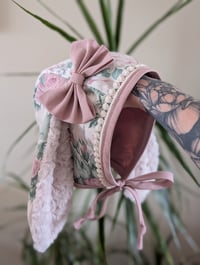 Image 1 of READYMADE 18-24 Dusty rose bunny bonnet with bow