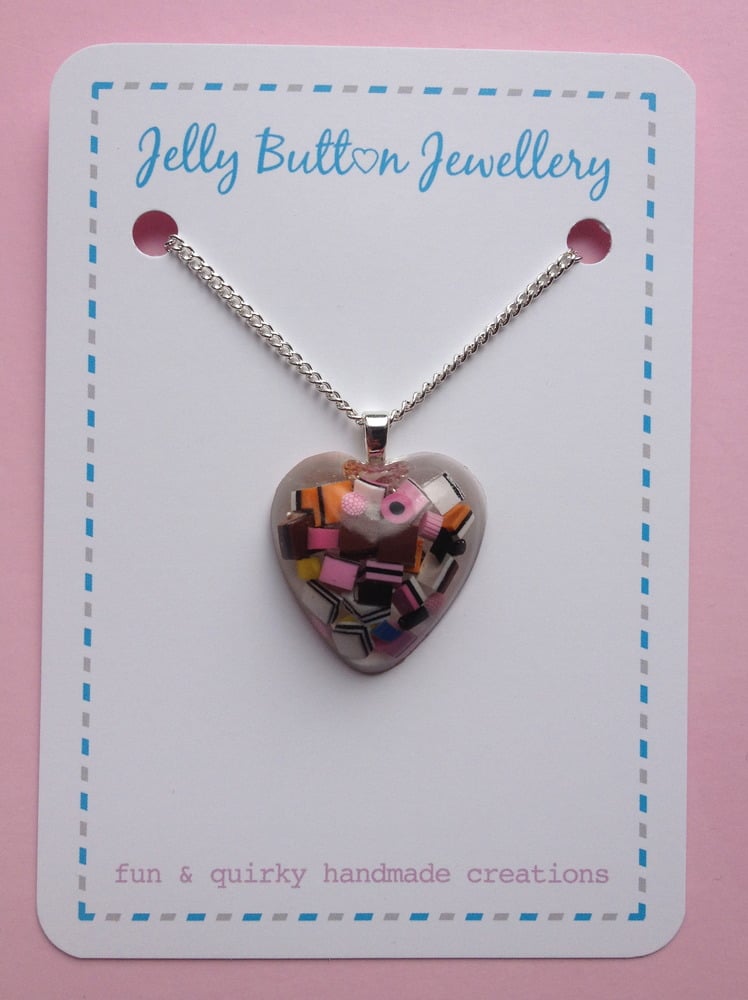 Image of Liquorice Allsorts Resin Heart Necklace