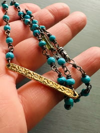 Image 14 of faceted Tibetan turquoise necklace with 14k gold bar pendant by peaces of indigo