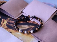 Image 1 of Yellow Tiger Eye/Sterling Silver Bracelet/Men Stretch Bracelet 