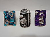 Image of Enamel Rectangle Design Silver Adjustable Ring - Turq/Purple/Black