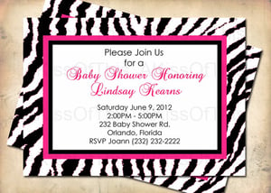 Image of Zebra Print Baby Shower Invitation - Printable Invite