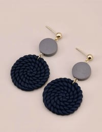 Image 5 of Woven Soft Colors Pottery & Wood Drop Earrings
