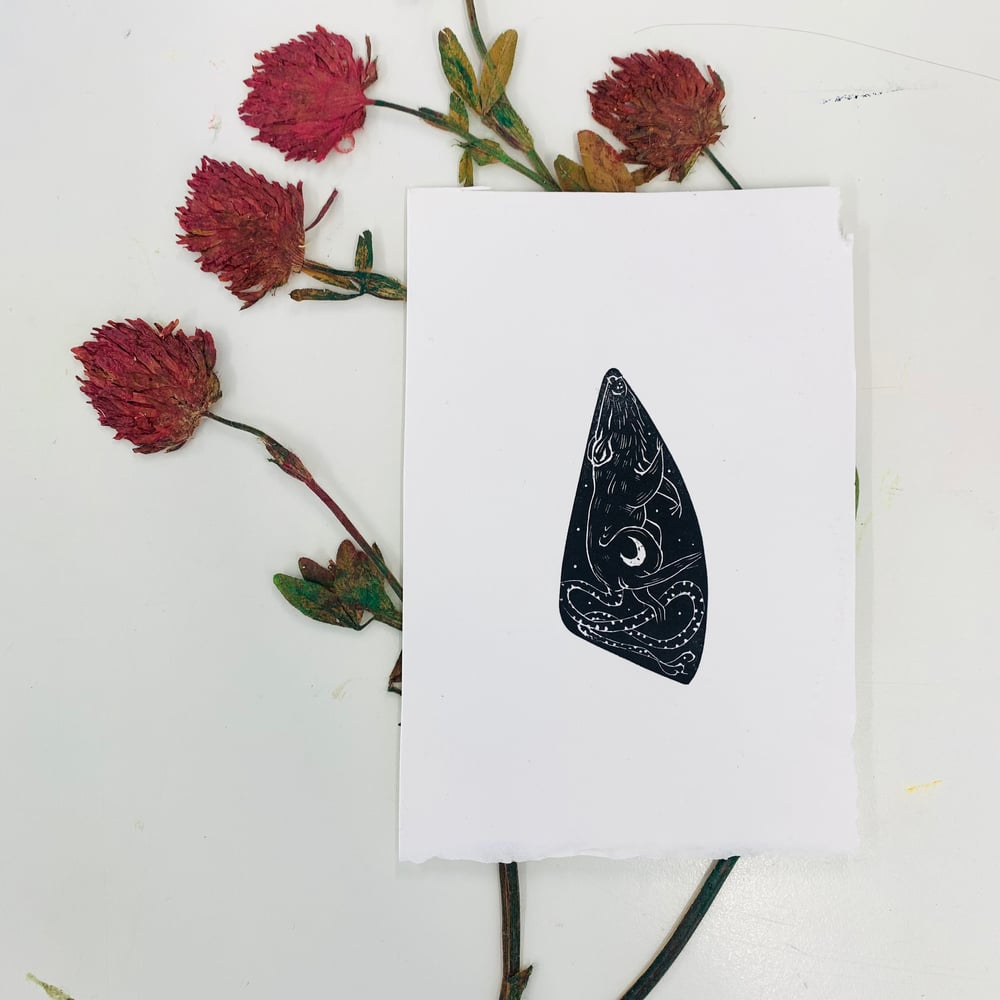 Image of Sleepy Rat Wood Engraving 